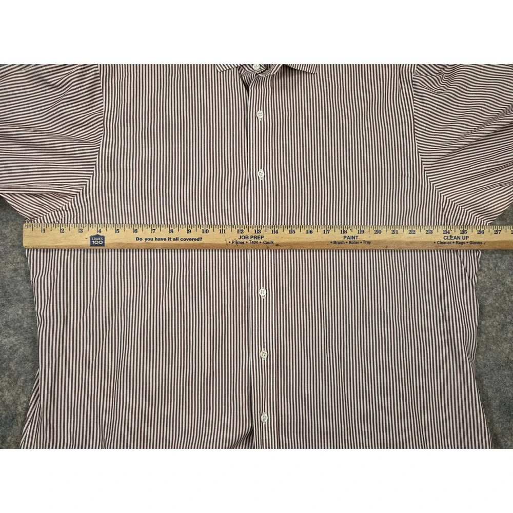 Polo Ralph Lauren Estate Mens 17.5 36 Burgundy White Striped Cotton Dress Shirt